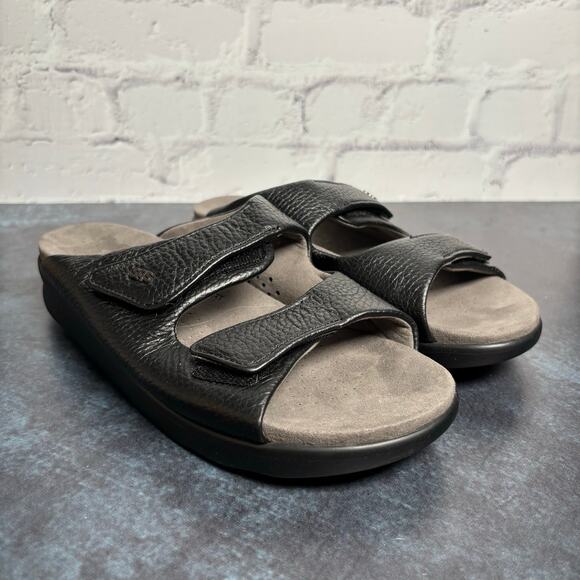 SAS Women's Cozy Slide Sandal Black Leather Comfort Shoe Adjustable Strap Size 7 - Picture 1 of 11